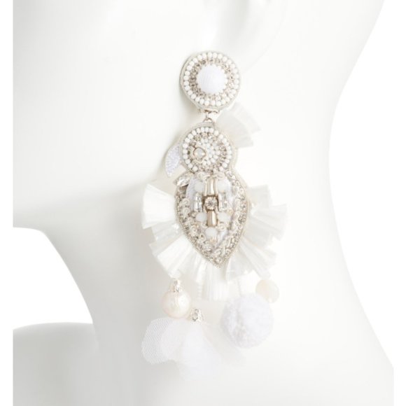 Ranjana Khan White Phoenix Drop Statement Clip-On Earrings (New) - Picture 2 of 6